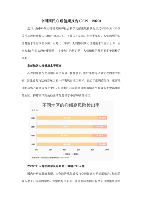 中国国民心理健康发展报告(2019-2020)